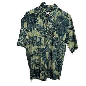 Rix Shirt Men's Medium Green Button Up Floral Short Sleeve Hawaii Cotton Resort